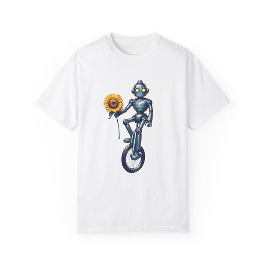 Retro Robot & Sunflower Unisex Garment-Dyed T-shirt - Perfect for Sci-Fi Lovers