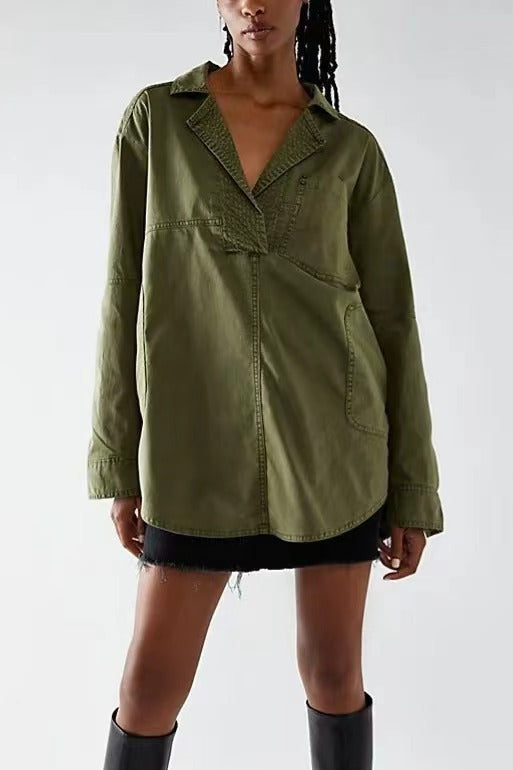 Denim Jacket New Style European and American Long Sleeve Jacket V Neck Fashion Design Casual Jacket