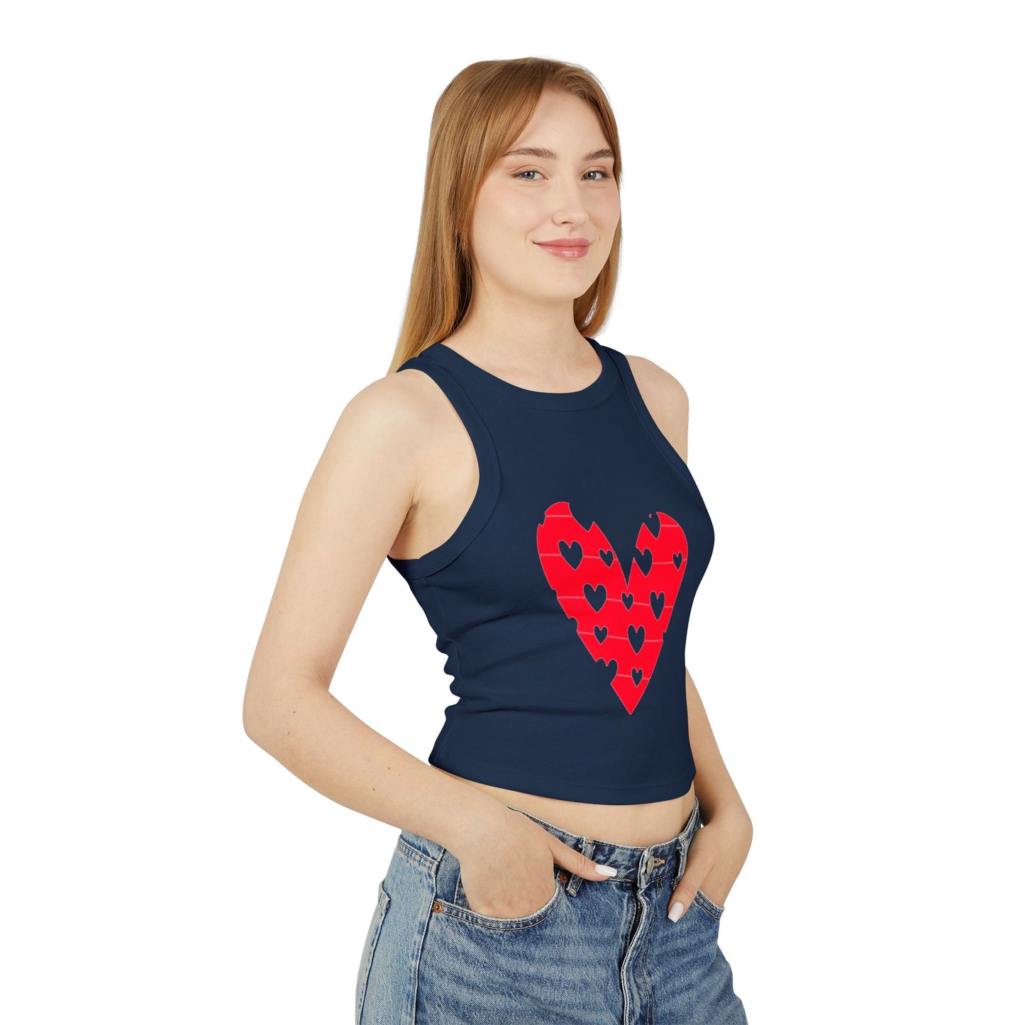 Valentine's Day Heart Print Women's Micro Rib Racer Tank Top