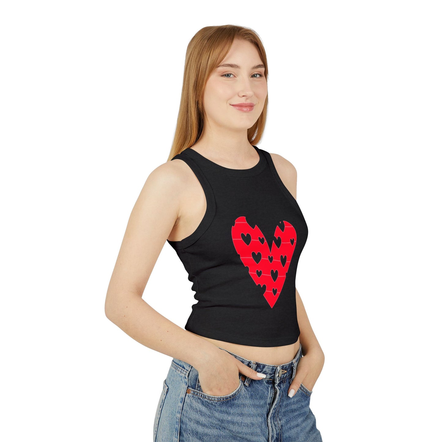 Valentine's Day Heart Print Women's Micro Rib Racer Tank Top