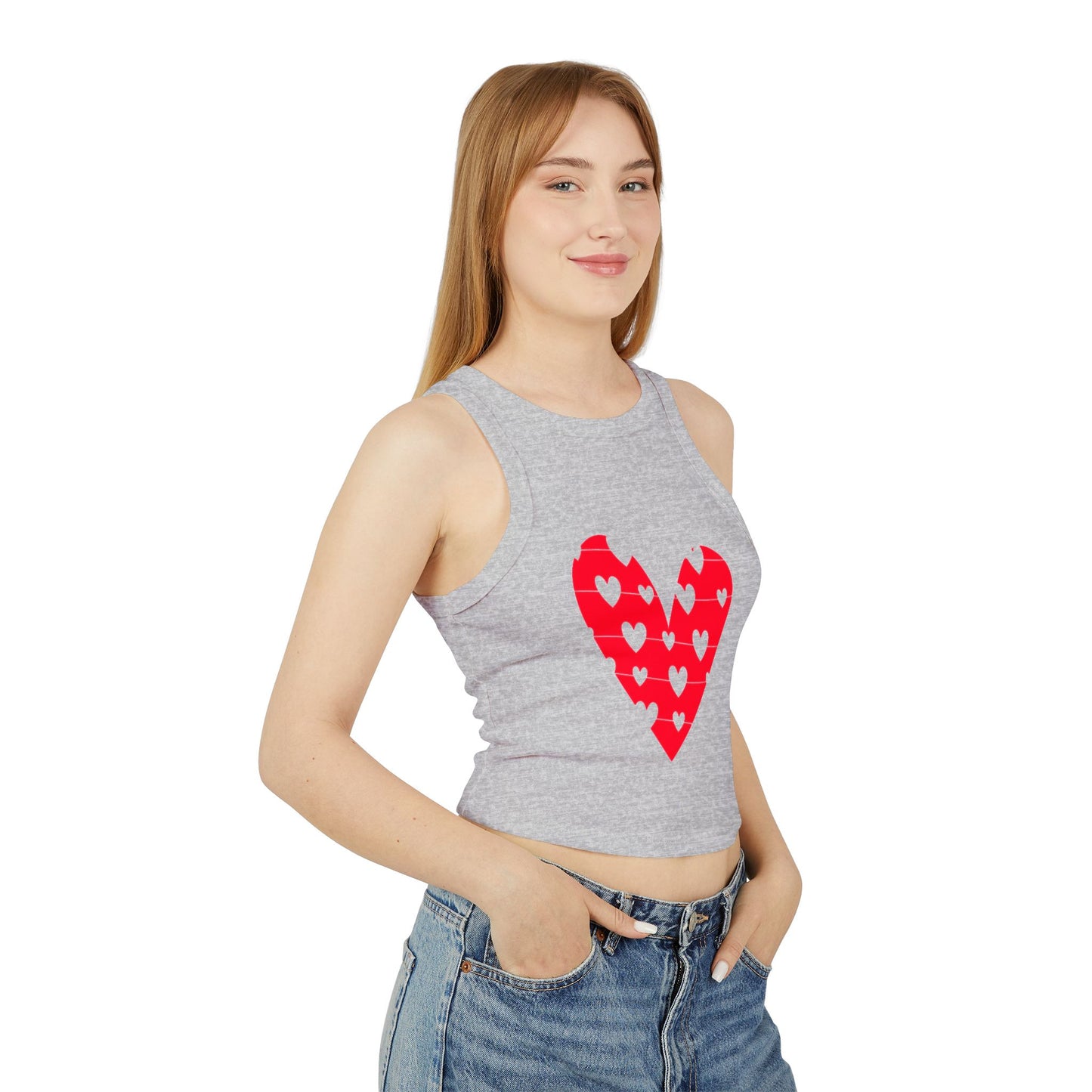 Valentine's Day Heart Print Women's Micro Rib Racer Tank Top