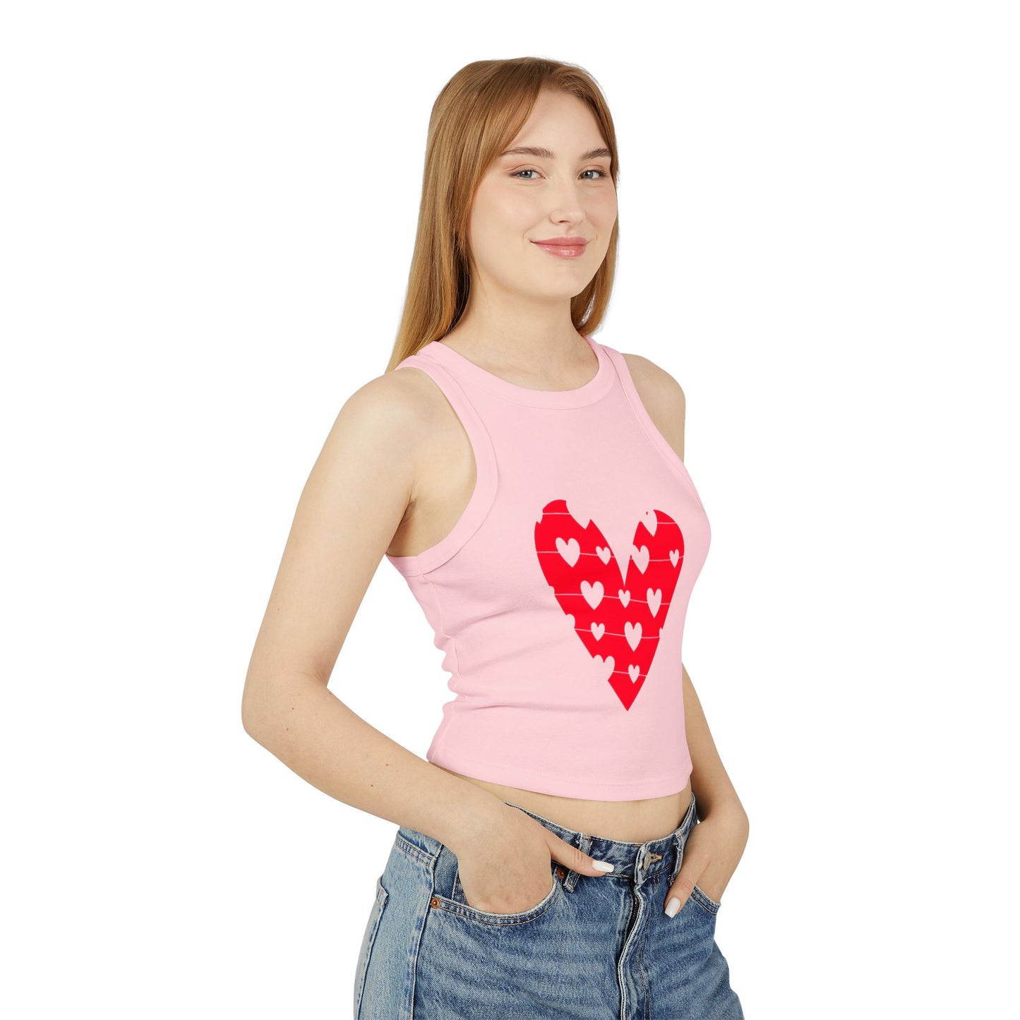 Valentine's Day Heart Print Women's Micro Rib Racer Tank Top