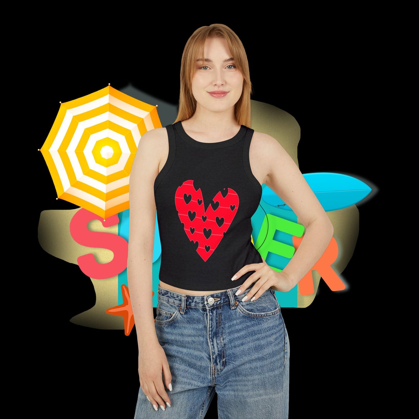 Valentine's Day Heart Print Women's Micro Rib Racer Tank Top