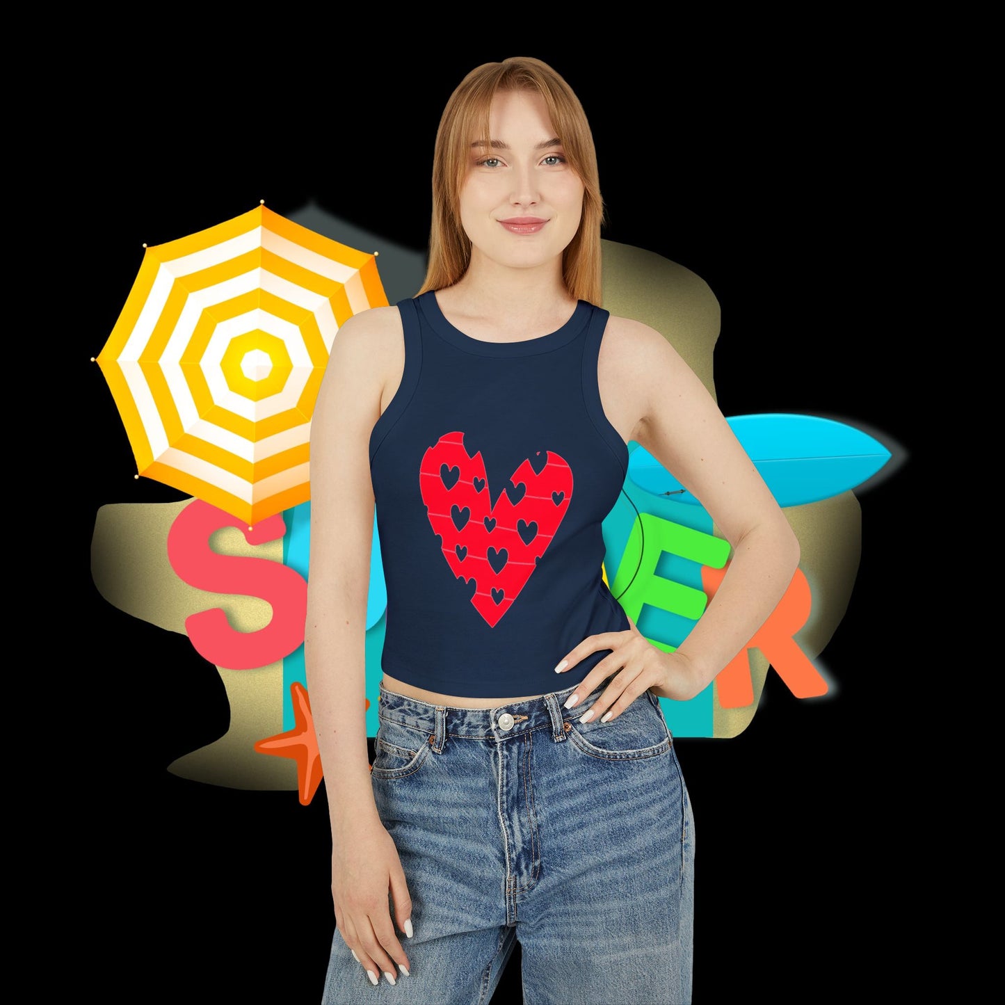 Valentine's Day Heart Print Women's Micro Rib Racer Tank Top