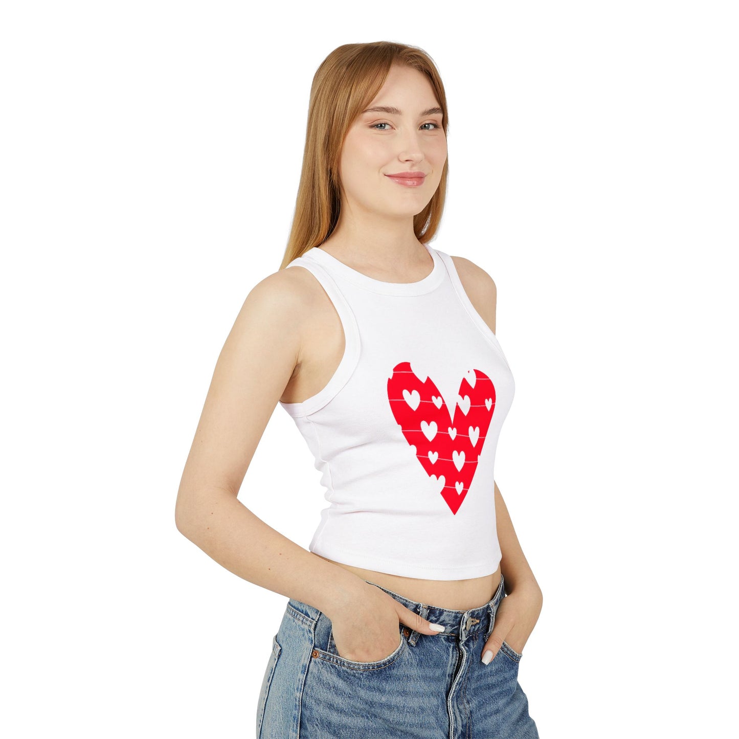 Valentine's Day Heart Print Women's Micro Rib Racer Tank Top