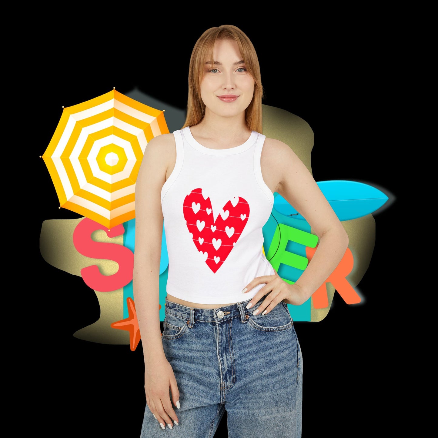 Valentine's Day Heart Print Women's Micro Rib Racer Tank Top