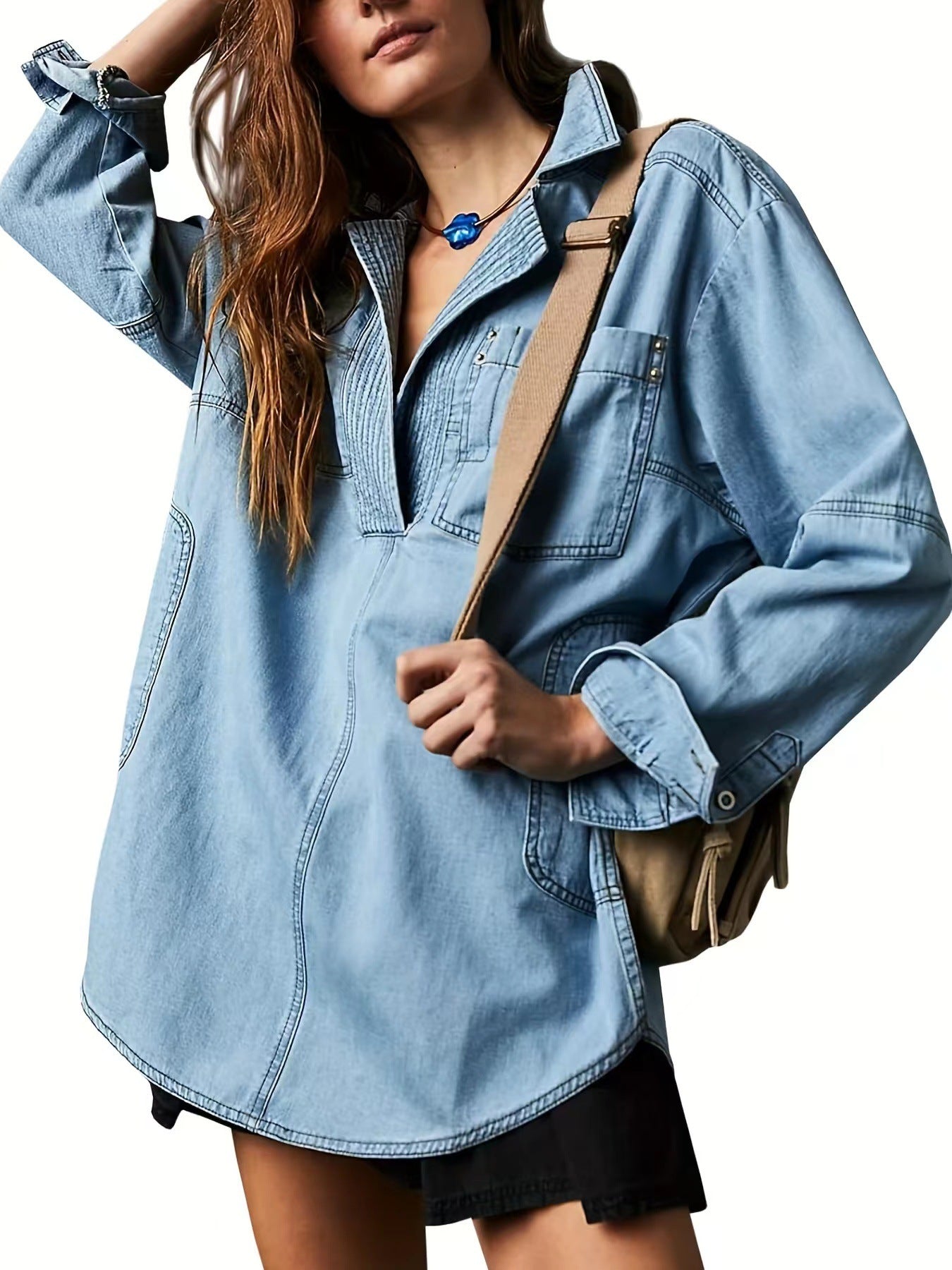 Denim Jacket New Style European and American Long Sleeve Jacket V Neck Fashion Design Casual Jacket