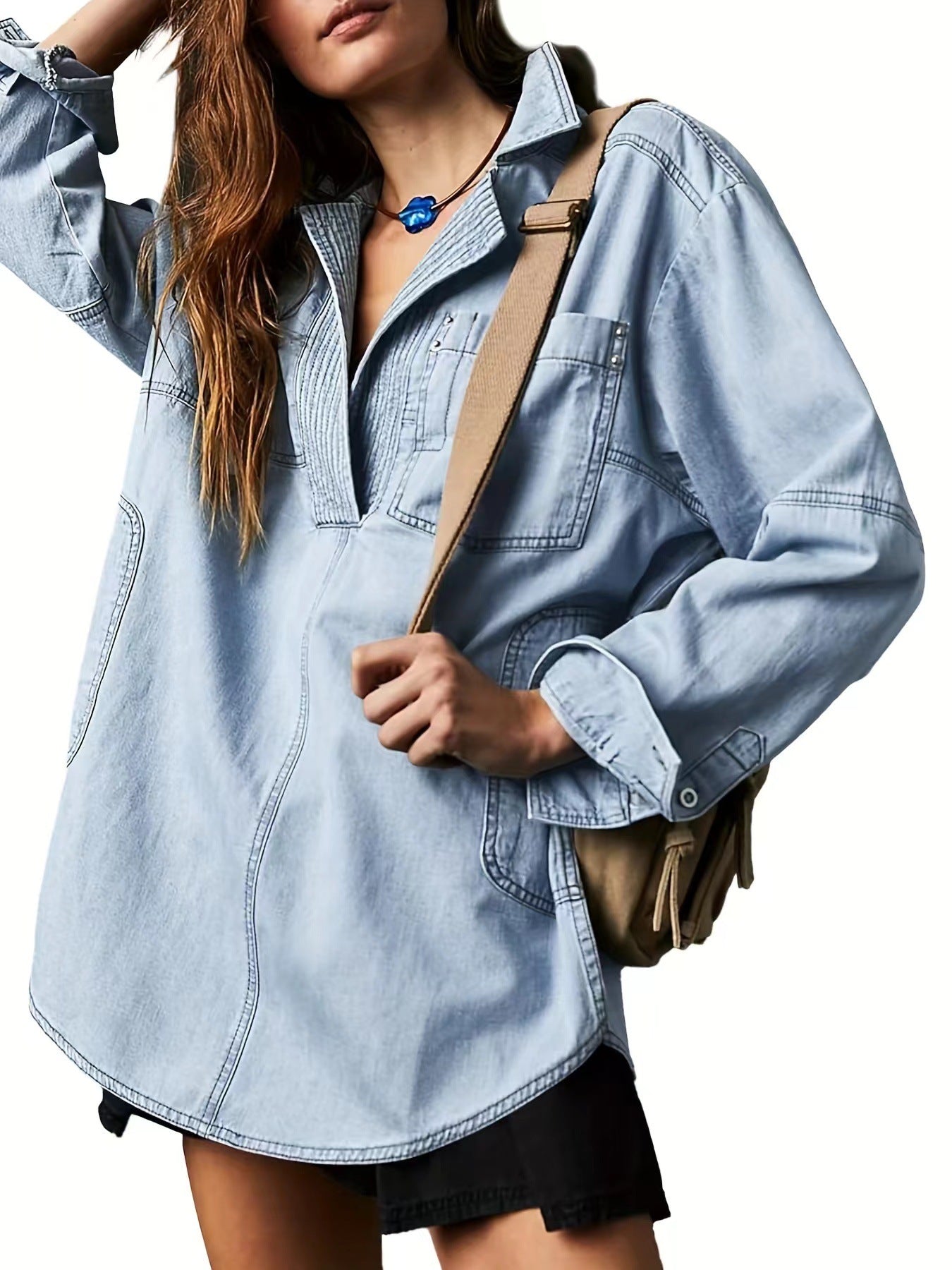 Denim Jacket New Style European and American Long Sleeve Jacket V Neck Fashion Design Casual Jacket