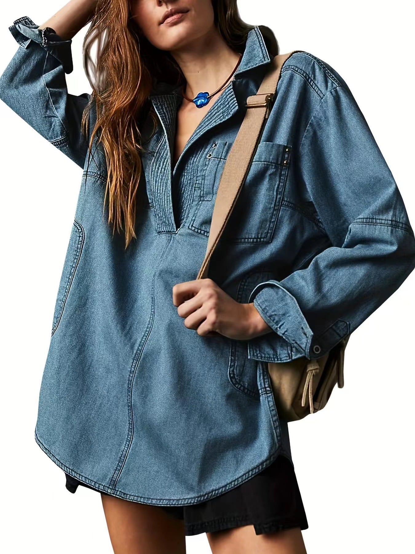 Denim Jacket New Style European and American Long Sleeve Jacket V Neck Fashion Design Casual Jacket